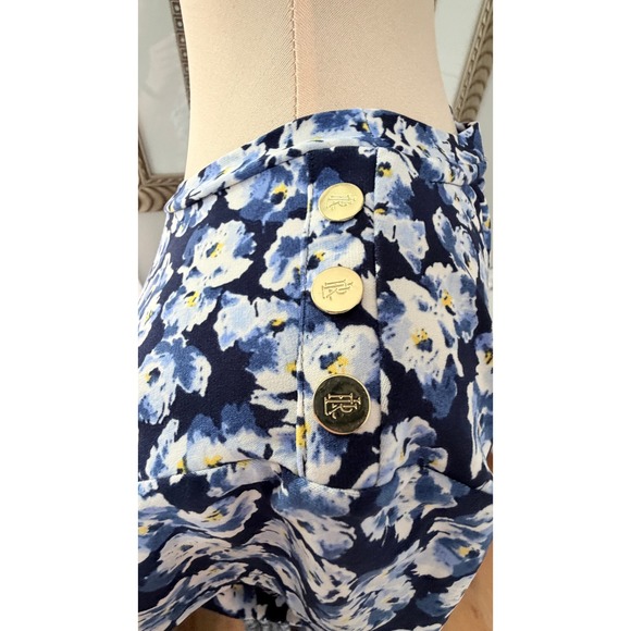 Lauren Ralph Lauren Black Label Maxi Gold Buttons Jersey Blue Floral Prep M - Picture 3 of 9